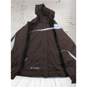 Columbia Women's Water‎ Resistance Hooded Parka Jacket Brown w/Blue Trim Size Xl